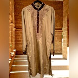 Elegant Tan Kurta with Embroidered Details